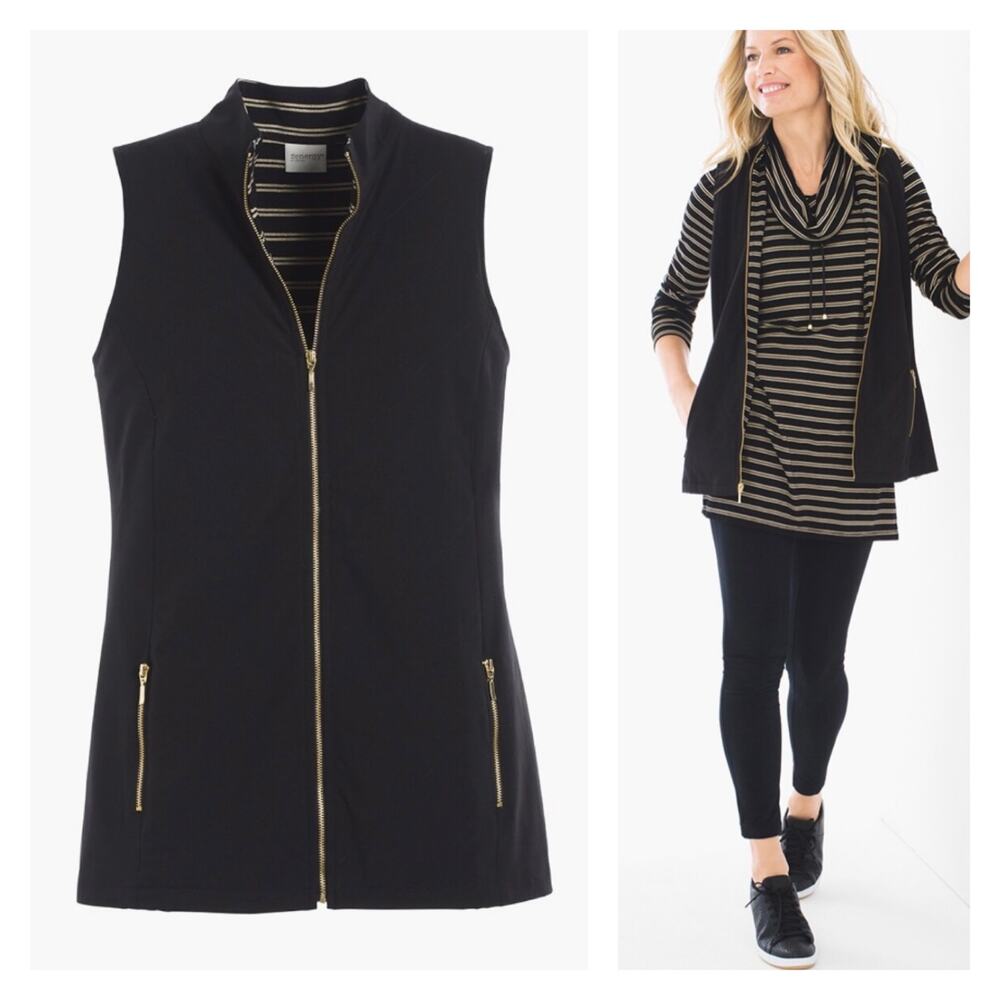 Chico's Zenergy Neema Black Quilted Full-Zip Vest Mock Neck Pockets Women's S